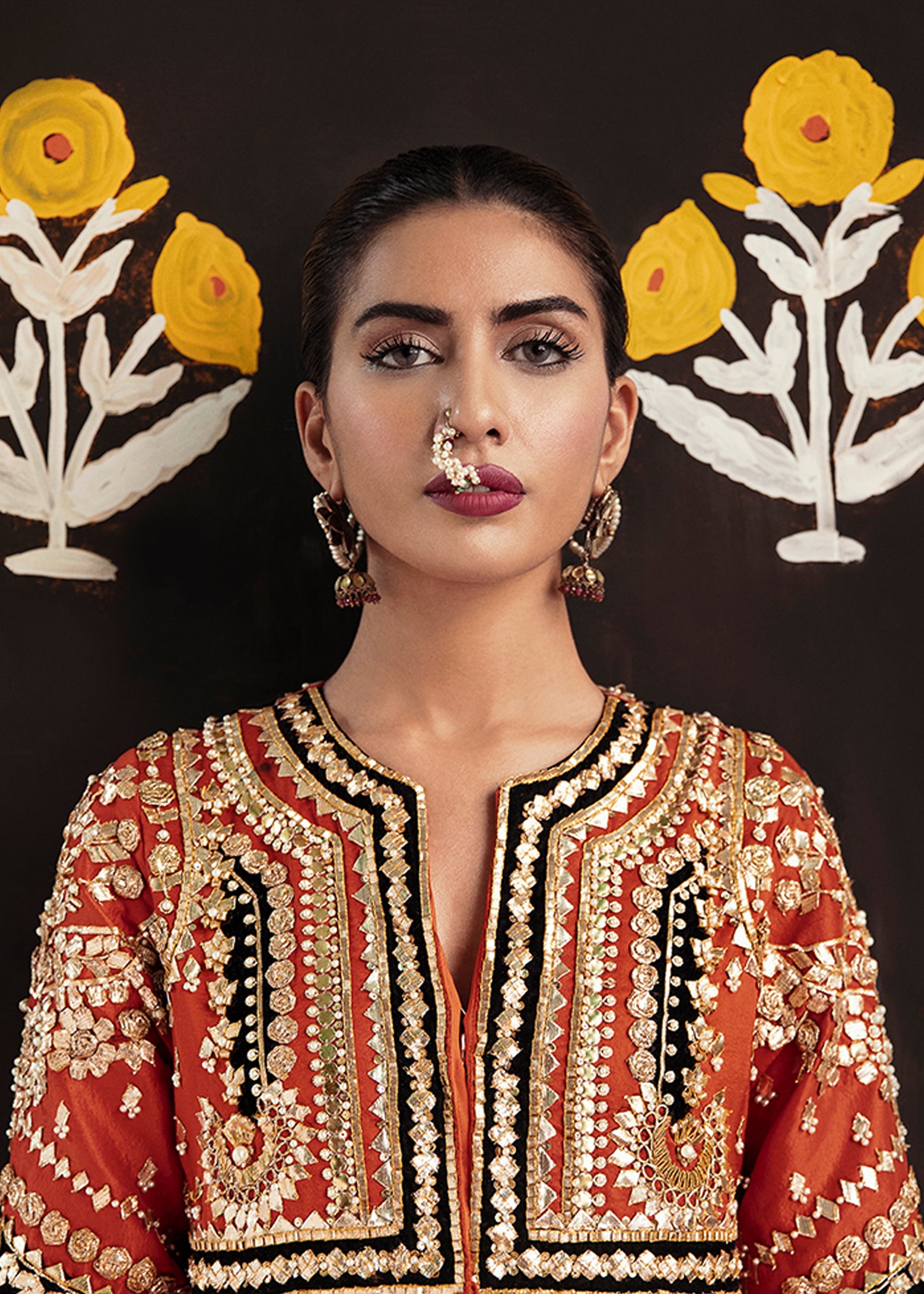 Tangerine Gota Embroidered Raw Silk Pishwas (2-Piece) - Image 3