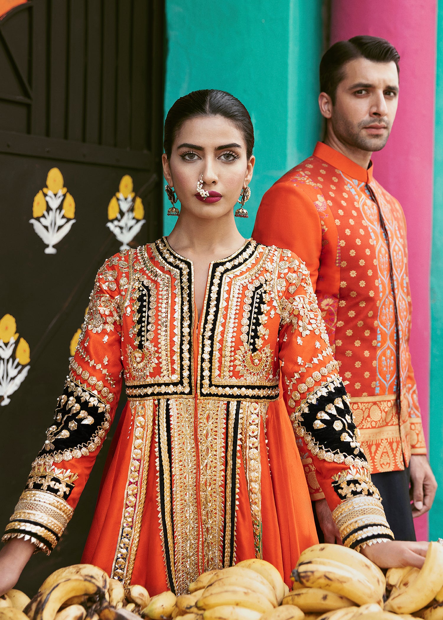 Tangerine Gota Embroidered Raw Silk Pishwas (2-Piece) - Image 5