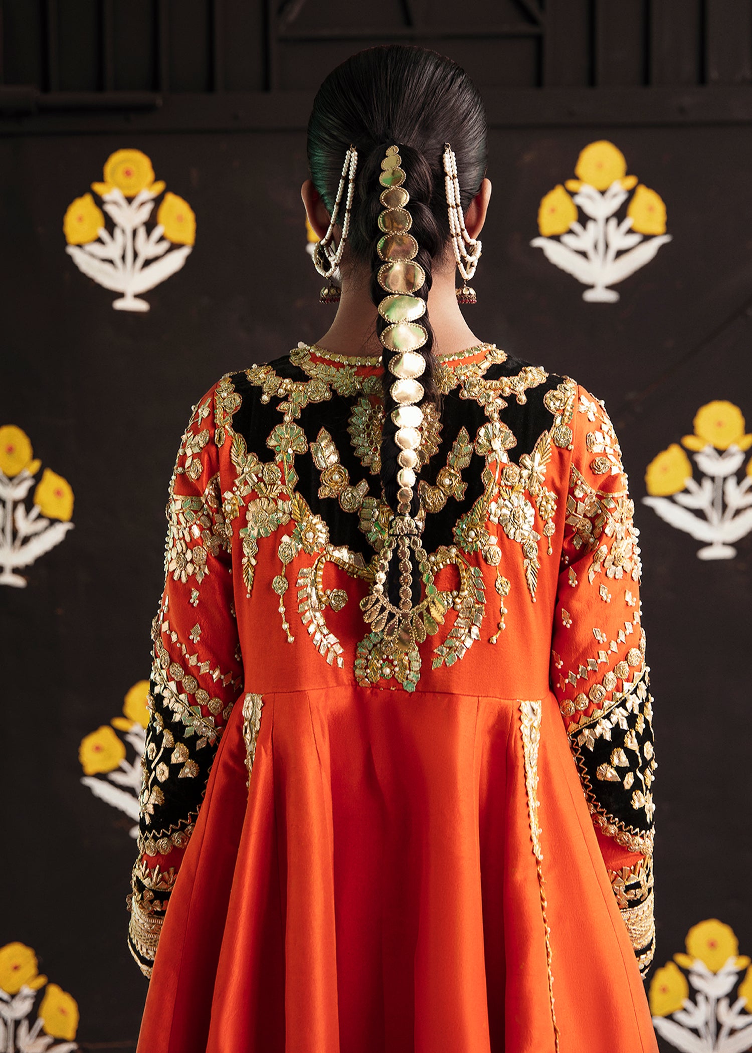 Tangerine Gota Embroidered Raw Silk Pishwas (2-Piece) - Image 6