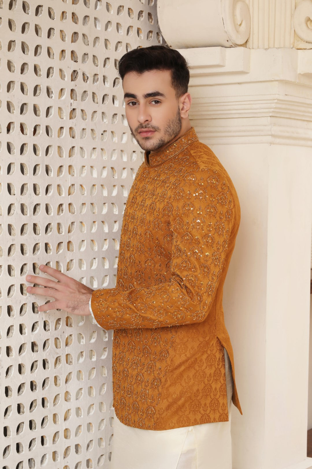 Rust Orange Ada Work Jacquard Prince Coat (3-Piece) - Image 3