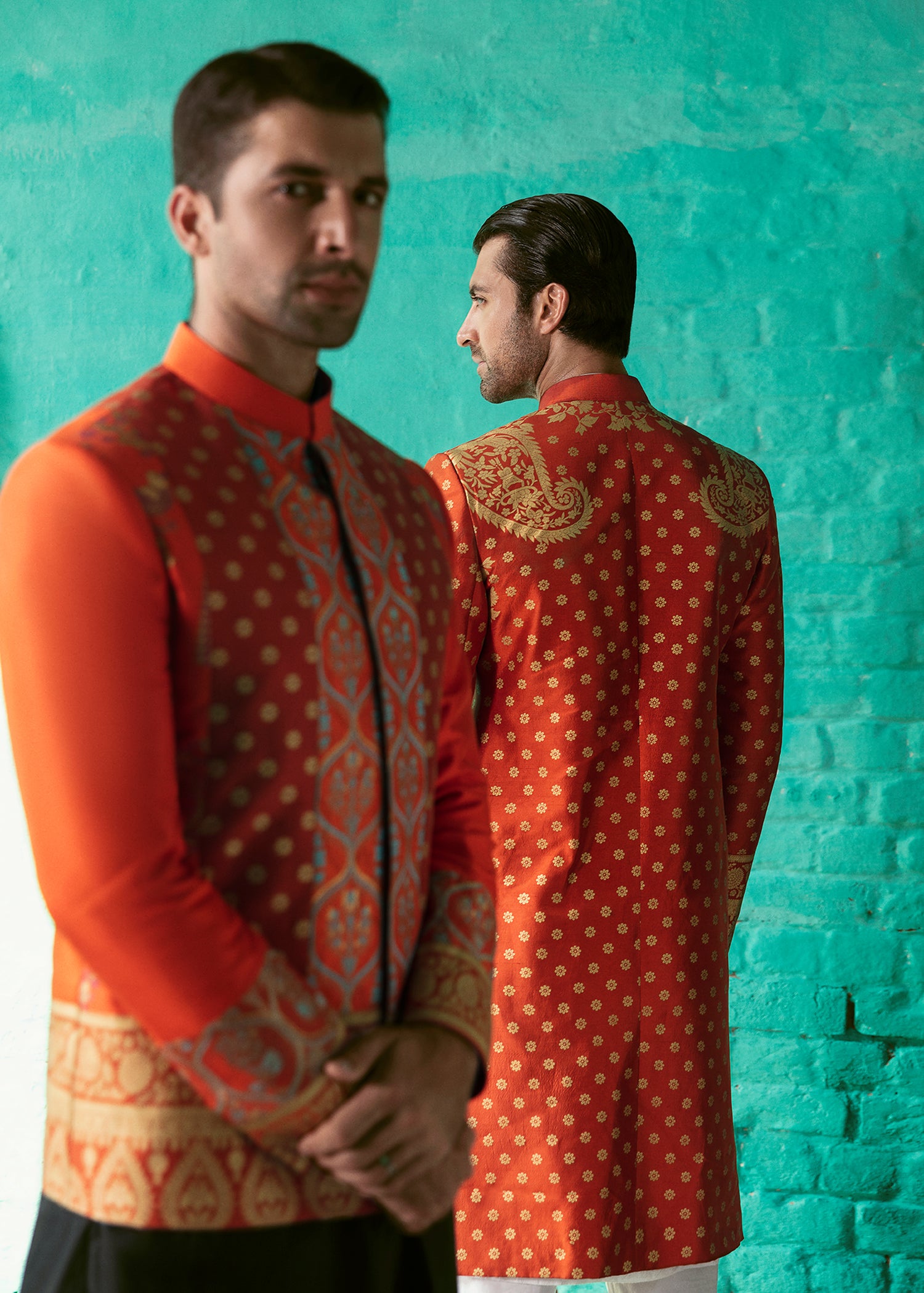 Tangerine Woven Raw Silk Prince Coat (3-Piece) - Image 4