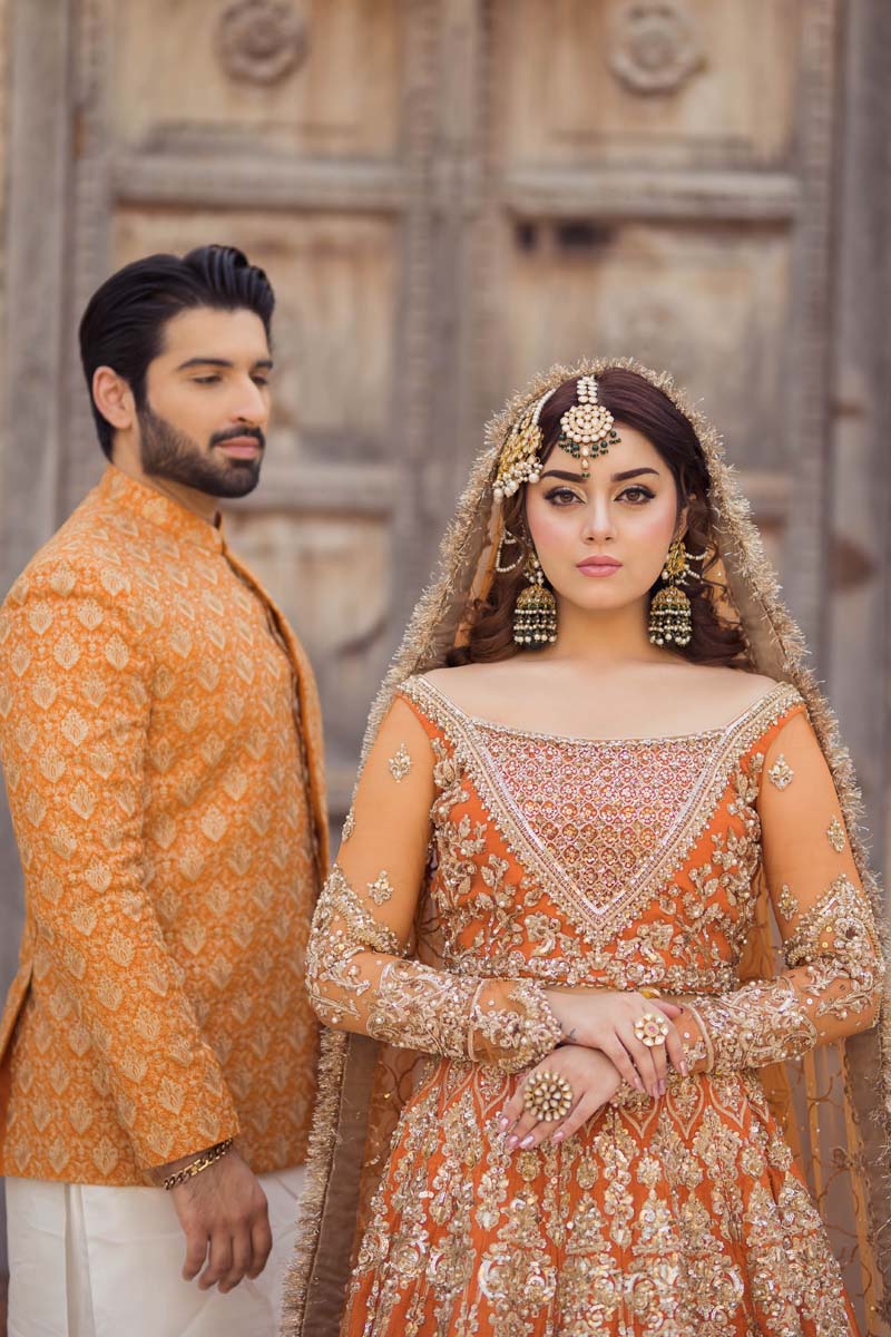 Orange Embroidered Raw Silk Prince Coat (3-Piece) - Image 6