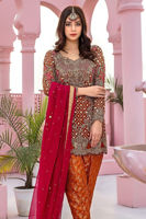 Pakistani Rust Zardozi & Gota Net Salwar Kameez (3-Piece) - Image 3