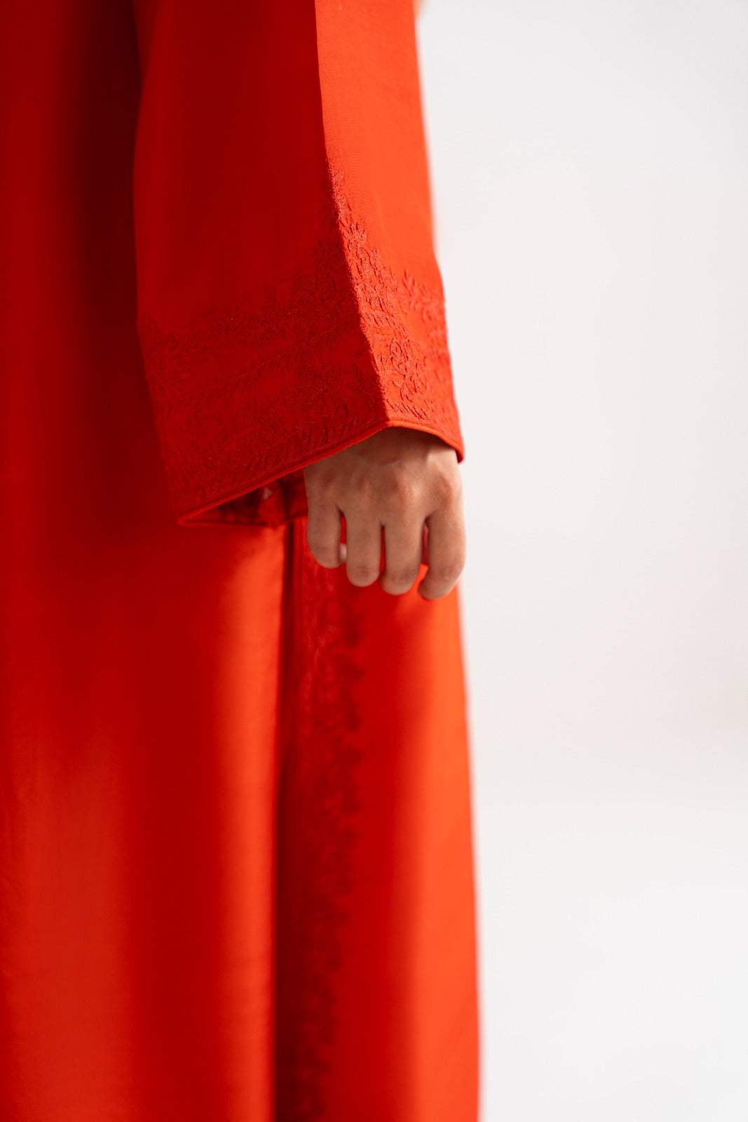 Burnt Orange Ari Embroidered Raw Silk Salwar Kameez (3-Piece) - Image 2