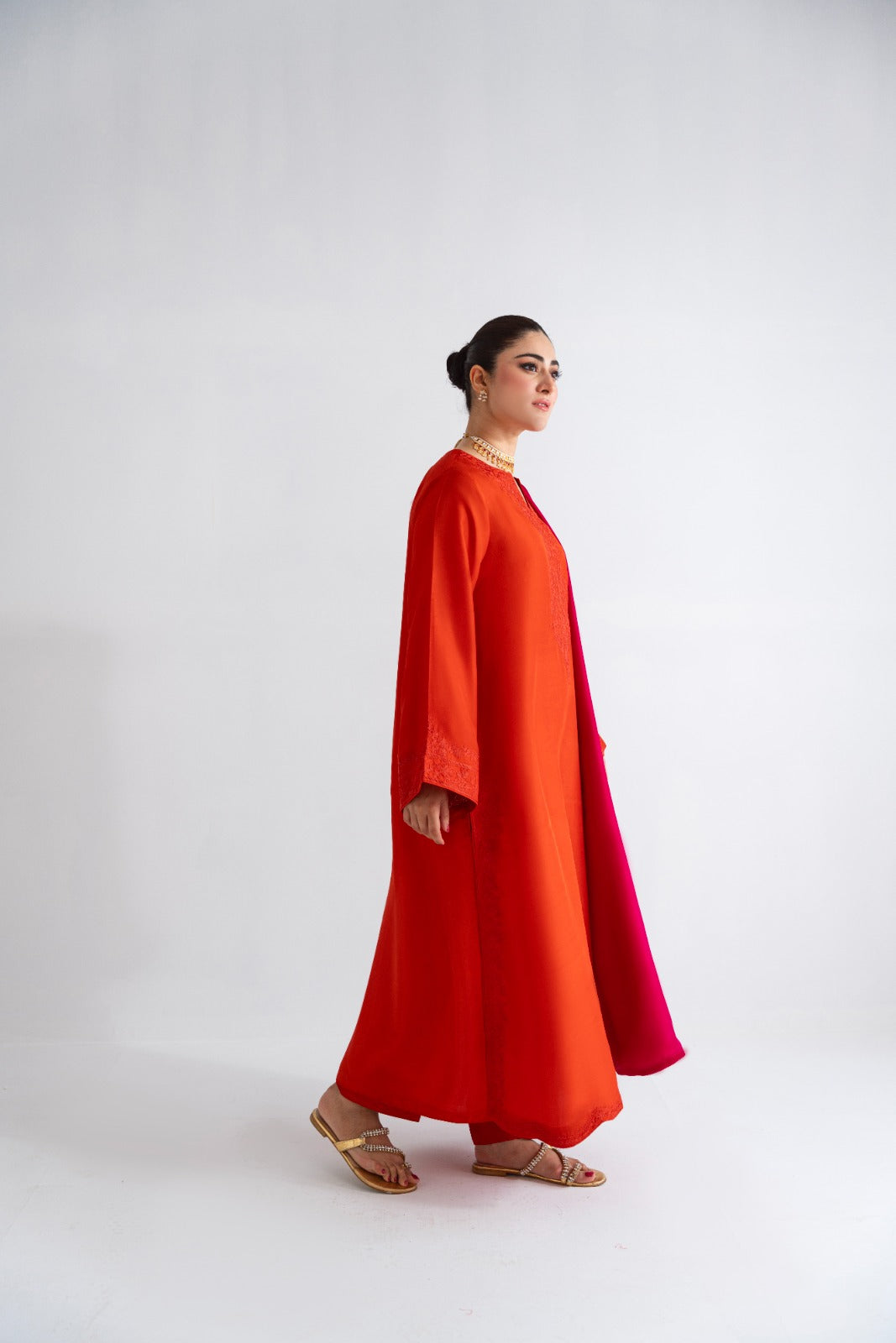 Burnt Orange Ari Embroidered Raw Silk Salwar Kameez (3-Piece) - Image 4