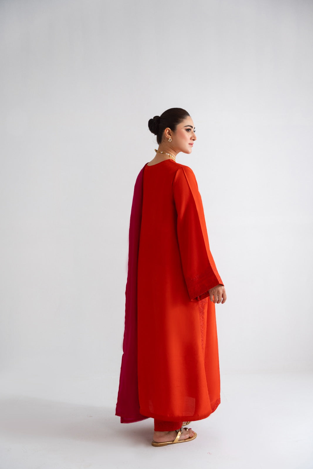 Burnt Orange Ari Embroidered Raw Silk Salwar Kameez (3-Piece) - Image 5