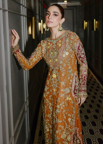 Pakistani Burnt Orange Zardozi Tilla Silk Salwar Kameez (3-Piece) - Image 4
