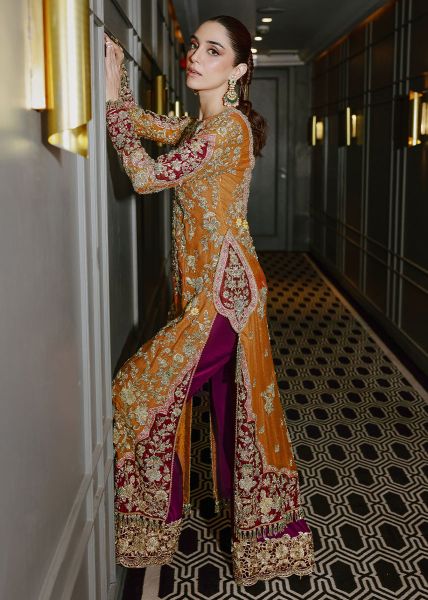 Pakistani Burnt Orange Zardozi Tilla Silk Salwar Kameez (3-Piece) - Image 7