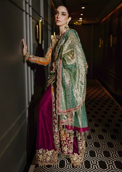 Pakistani Burnt Orange Zardozi Tilla Silk Salwar Kameez (3-Piece) - Image 9