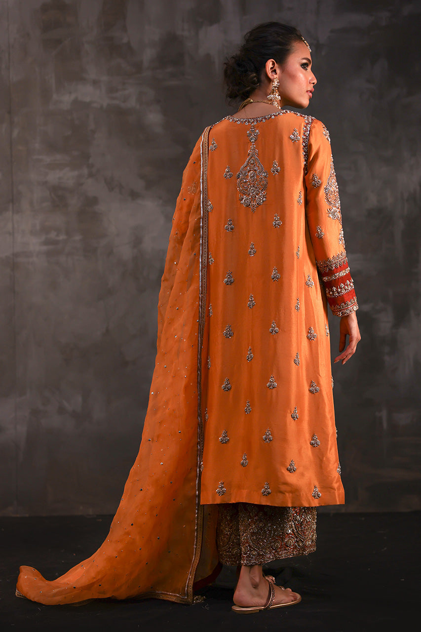Light Orange Zardozi Pure Silk Salwar Kameez (3-Piece) - Image 2