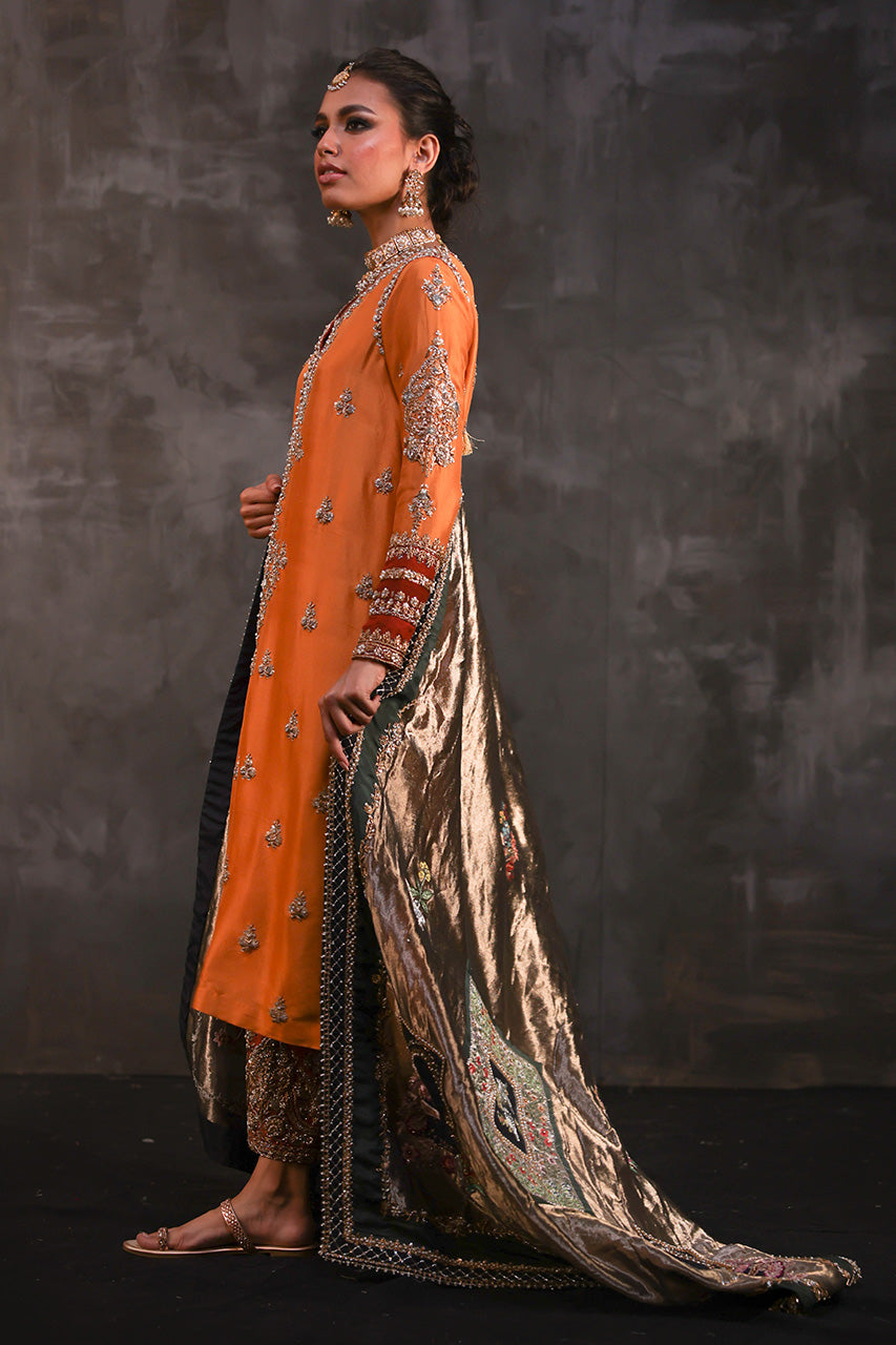 Light Orange Zardozi Pure Silk Salwar Kameez (3-Piece) - Image 4