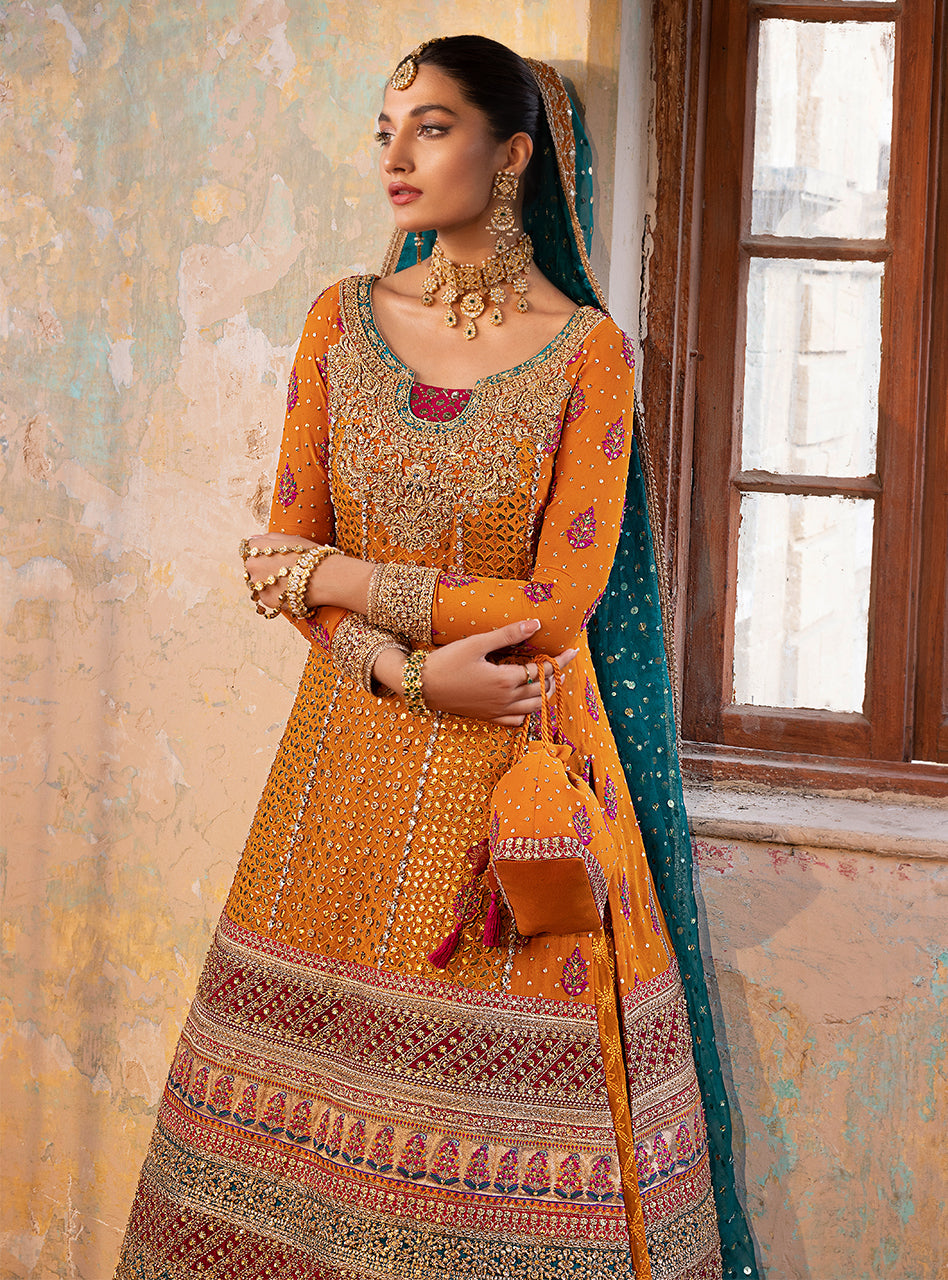 Burnt Orange Embroidered Chiffon Organza Sharara (3-Piece) - Image 2