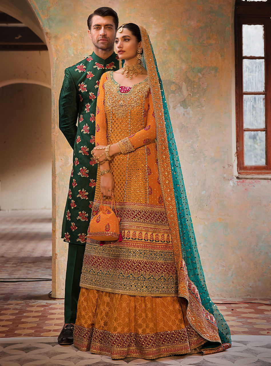 Burnt Orange Embroidered Chiffon Organza Sharara (3-Piece) - Image 4