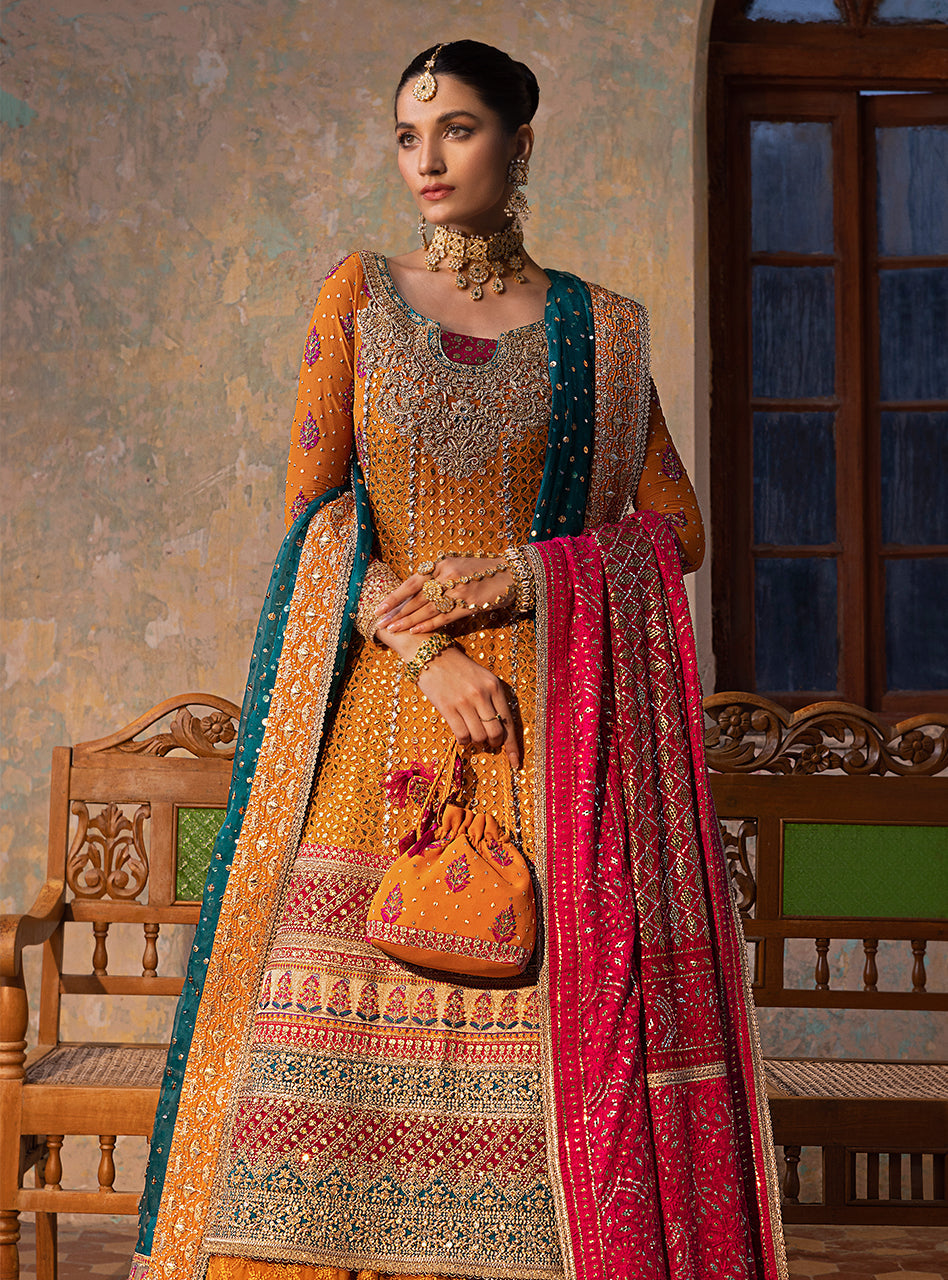 Burnt Orange Embroidered Chiffon Organza Sharara (3-Piece) - Image 7