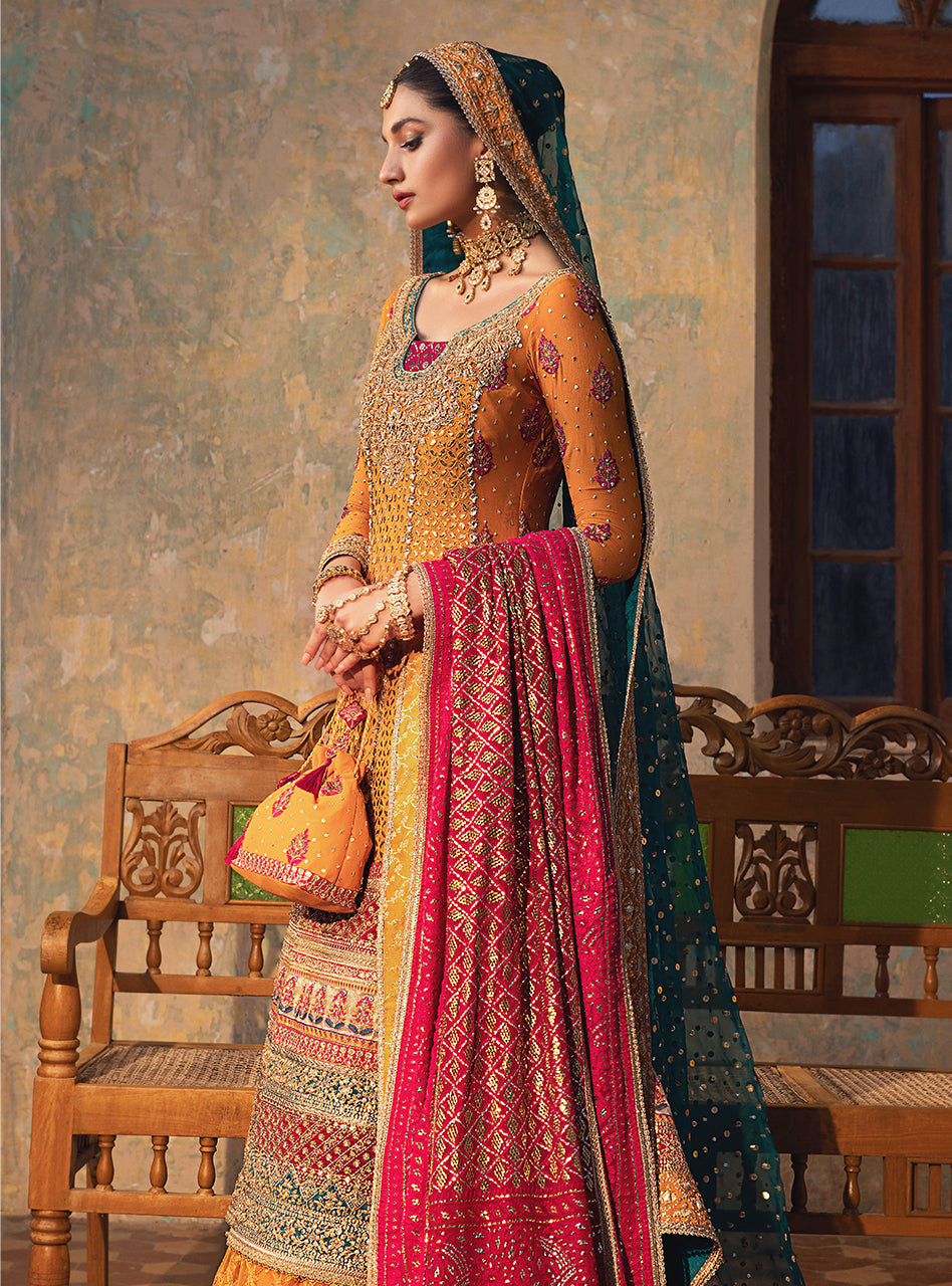 Burnt Orange Embroidered Chiffon Organza Sharara (3-Piece) - Image 7