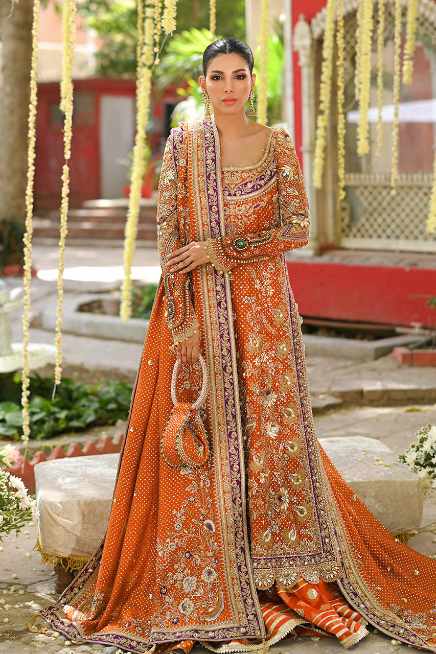 Burnt Orange Zardozi Cotton Net & Brocade Sharara (3-Piece) - Image 1