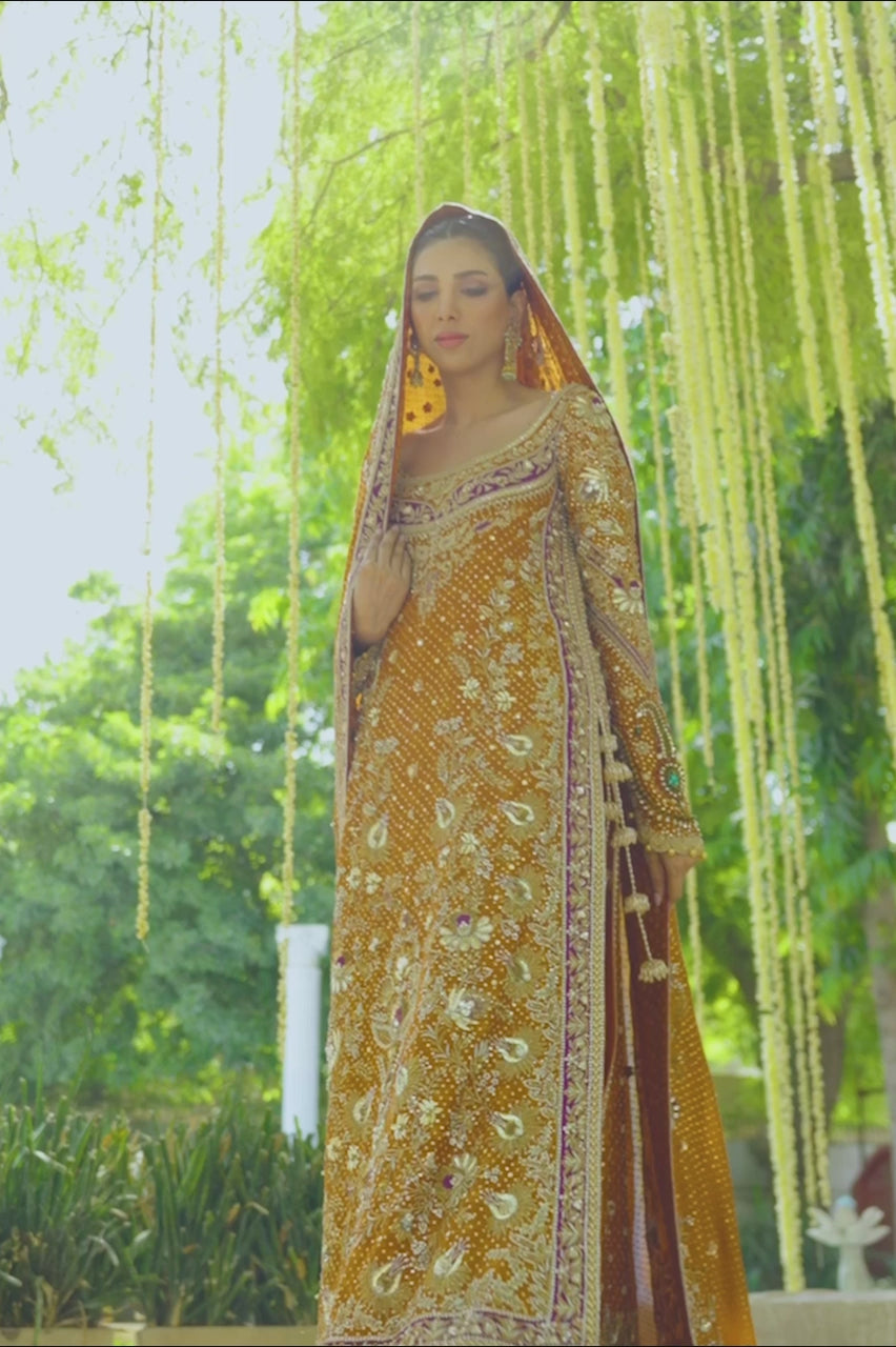 Burnt Orange Zardozi Cotton Net & Brocade Sharara (3-Piece) - Image 7