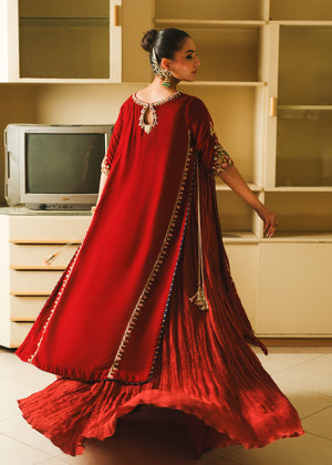 Rust Embroidered Velvet Sharara Set (3-Piece) - Image 11