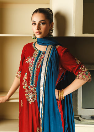 Rust Embroidered Velvet Sharara Set (3-Piece) - Image 3