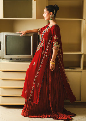 Rust Embroidered Velvet Sharara Set (3-Piece) - Image 9