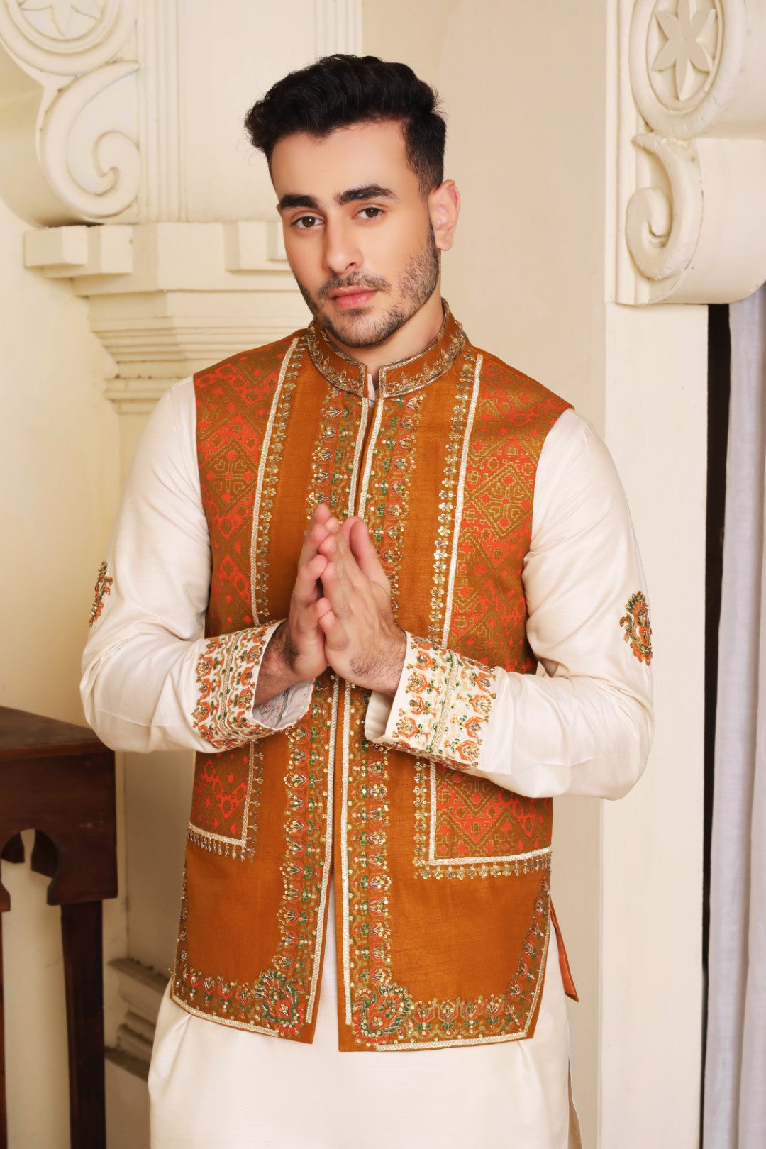 Rust Orange Ada Work Silk Waistcoat (3-Piece) - Image 4