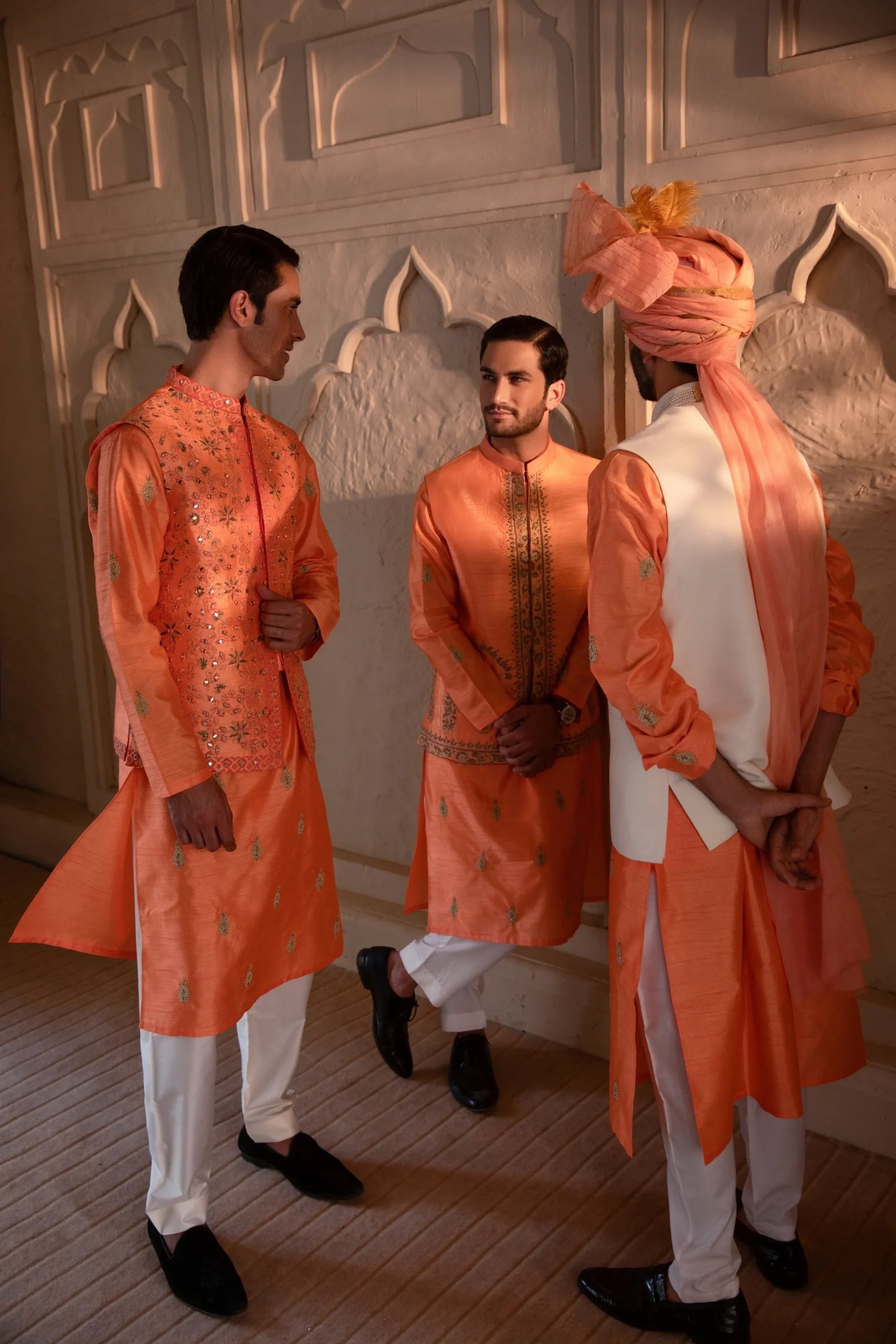 Orange Mirror Work Silk-Blend Waistcoat (3-Piece) - Image 3