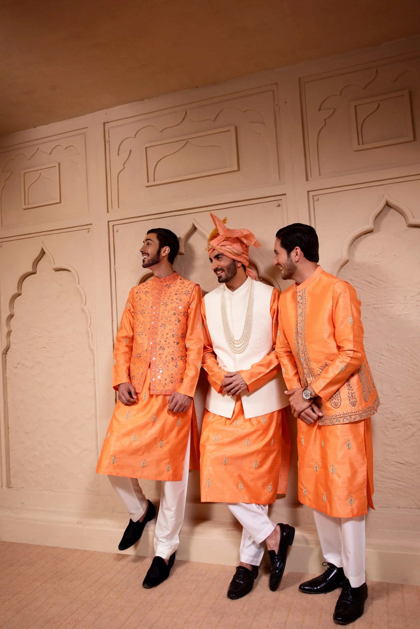 Orange Mirror Work Silk-Blend Waistcoat (3-Piece) - Image 4