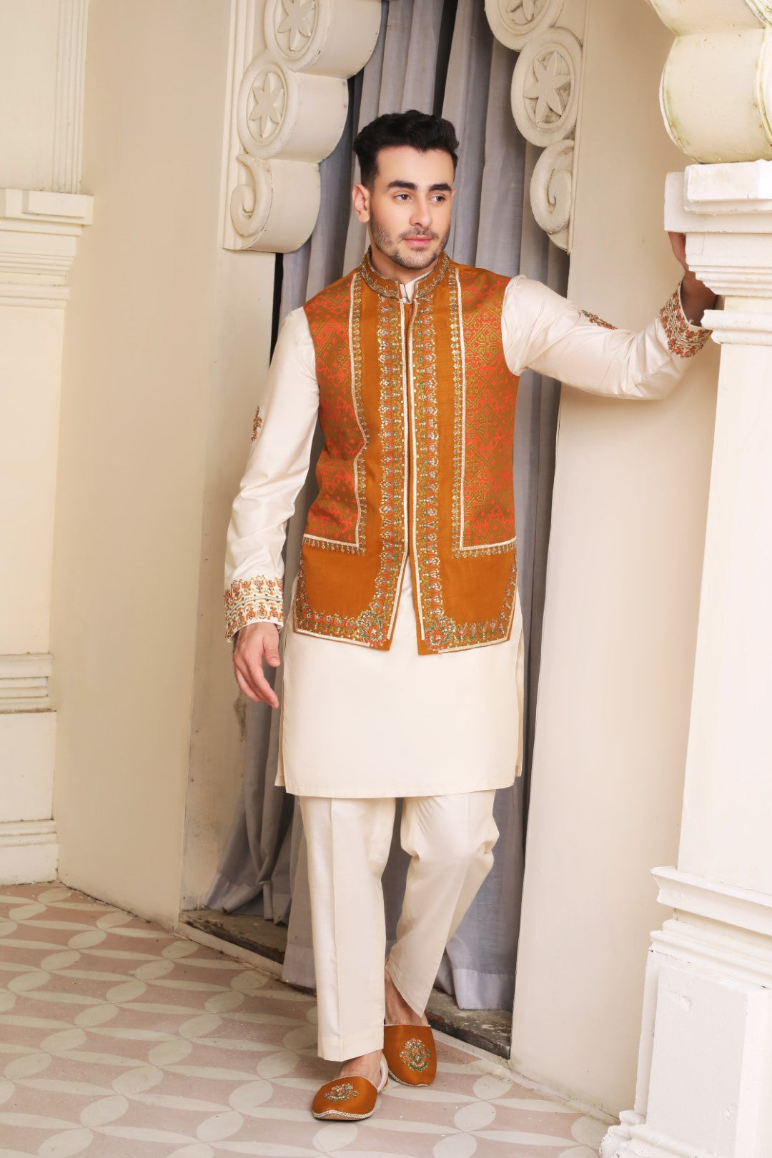Rust Orange Ada Work Silk Waistcoat (1-Pc) - Image 2
