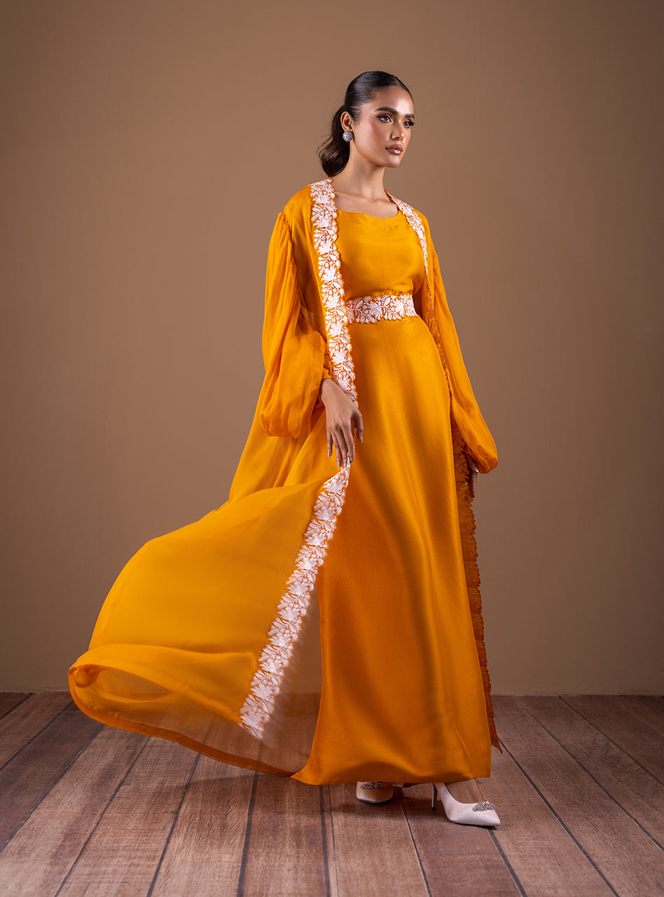 Pakistani Rustic Orange Embroidered Cape Dress (2-Piece) - Image 5