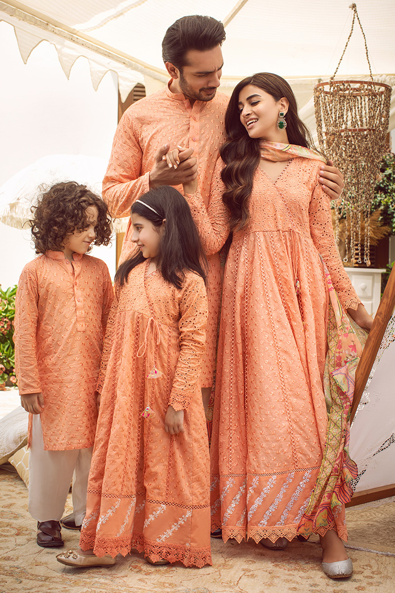 Pale Orange Embroidered Cotton Blend Kurta (2-Piece) - Image 2