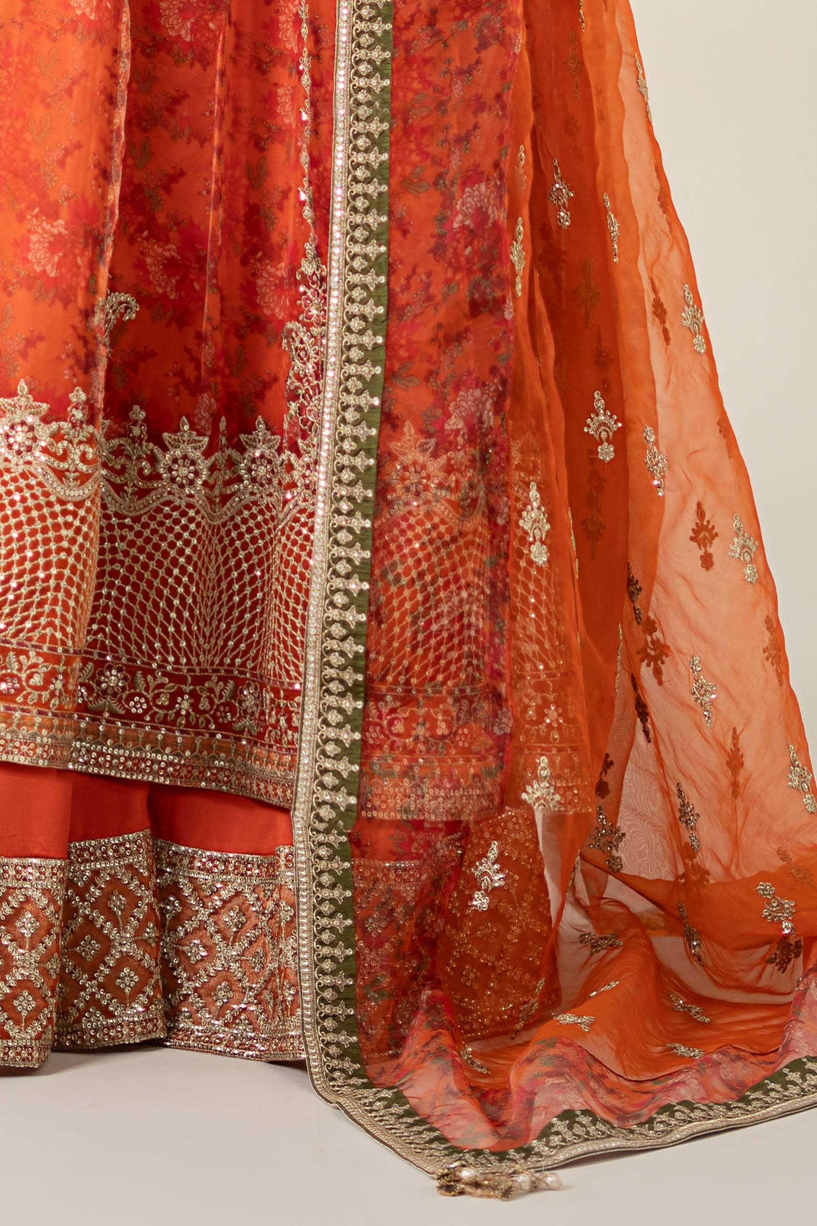 Orange Hand-Embellished Organza Frock (3-Piece) - Image 5