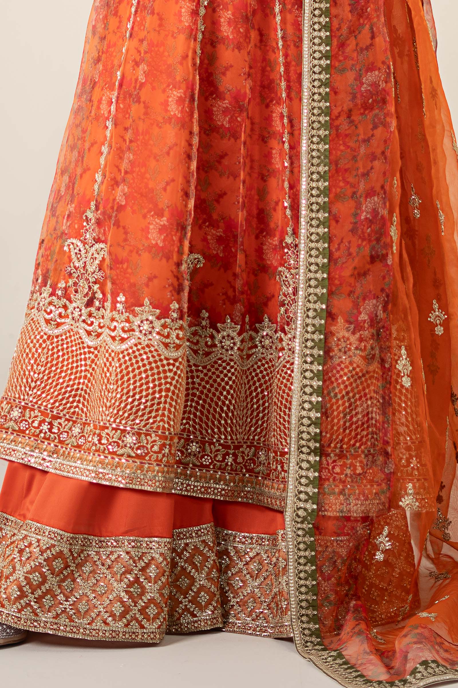 Orange Hand-Embellished Organza Frock (3-Piece) - Image 6