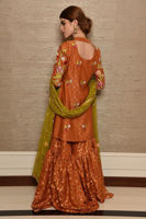 Orange Resham Embroidered Cotton Net Gharara (3-Piece) - Image 3