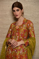 Orange Resham Embroidered Cotton Net Gharara (3-Piece) - Image 4