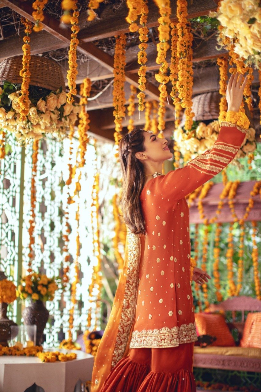 Burnt Orange Zardozi Karandi Silk Gharara (3-Piece) - Image 2