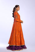 Orange Zardozi Raw Silk Anarkali Gharara (3-Piece) - Image 6