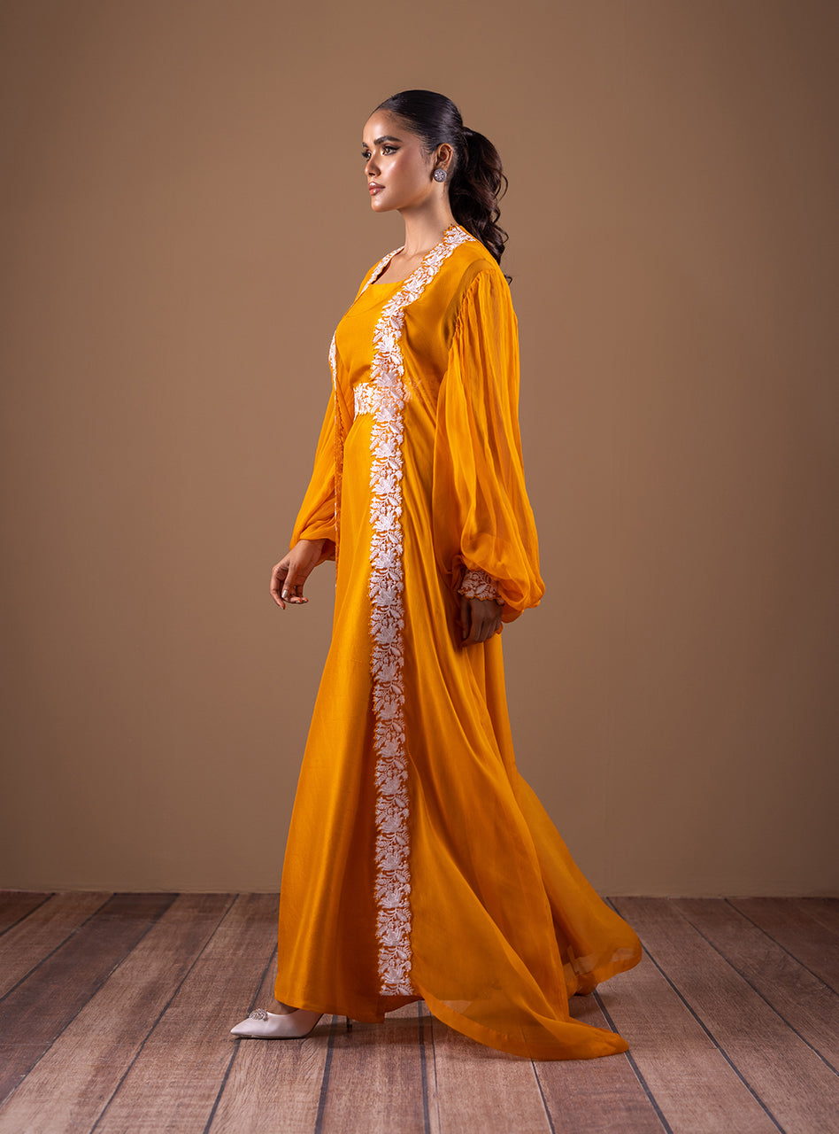 Rustic Orange Embroidered Chiffon Kaftan (2-Piece) - Image 3