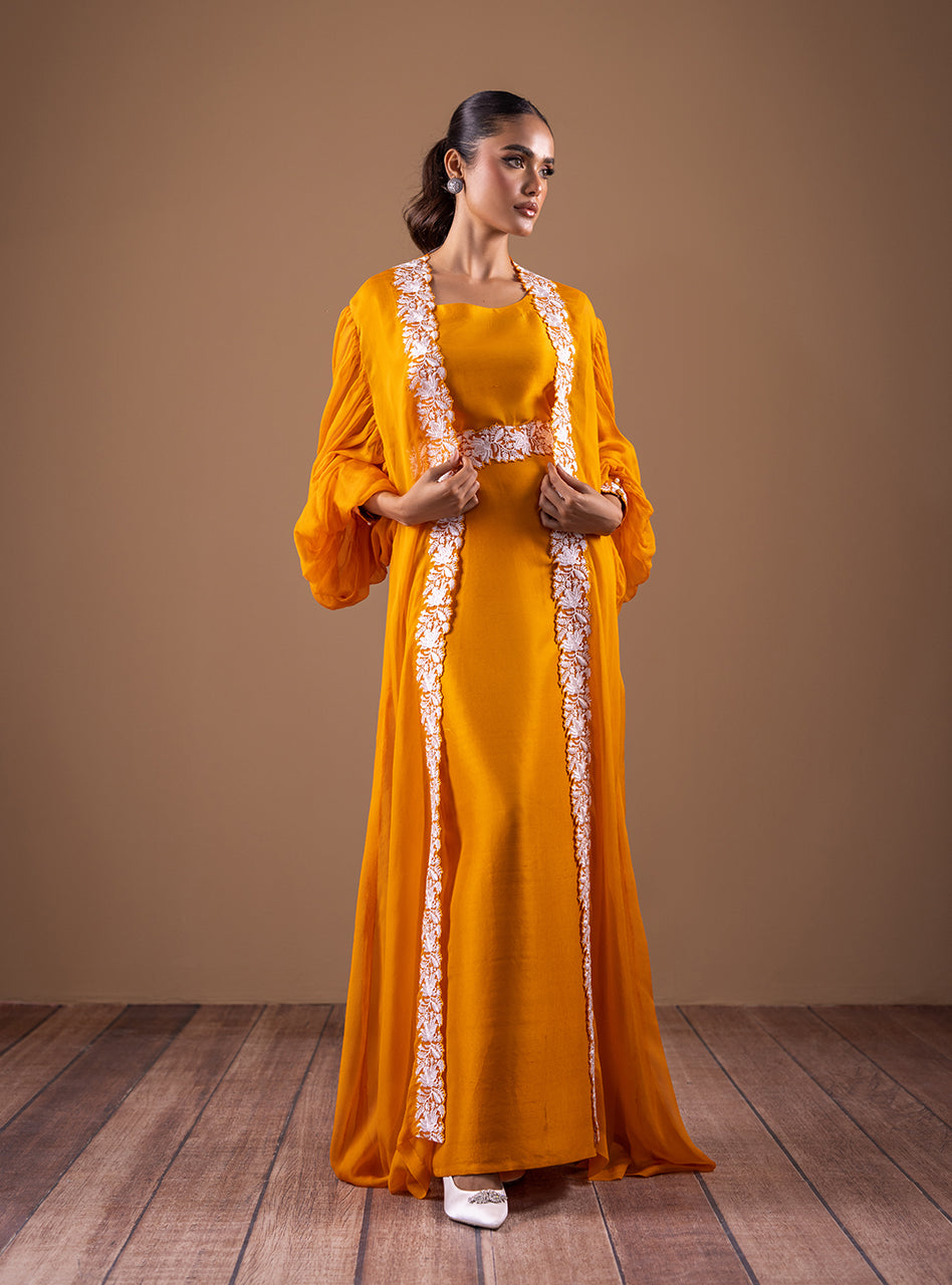Rustic Orange Embroidered Chiffon Kaftan (2-Piece) - Image 6