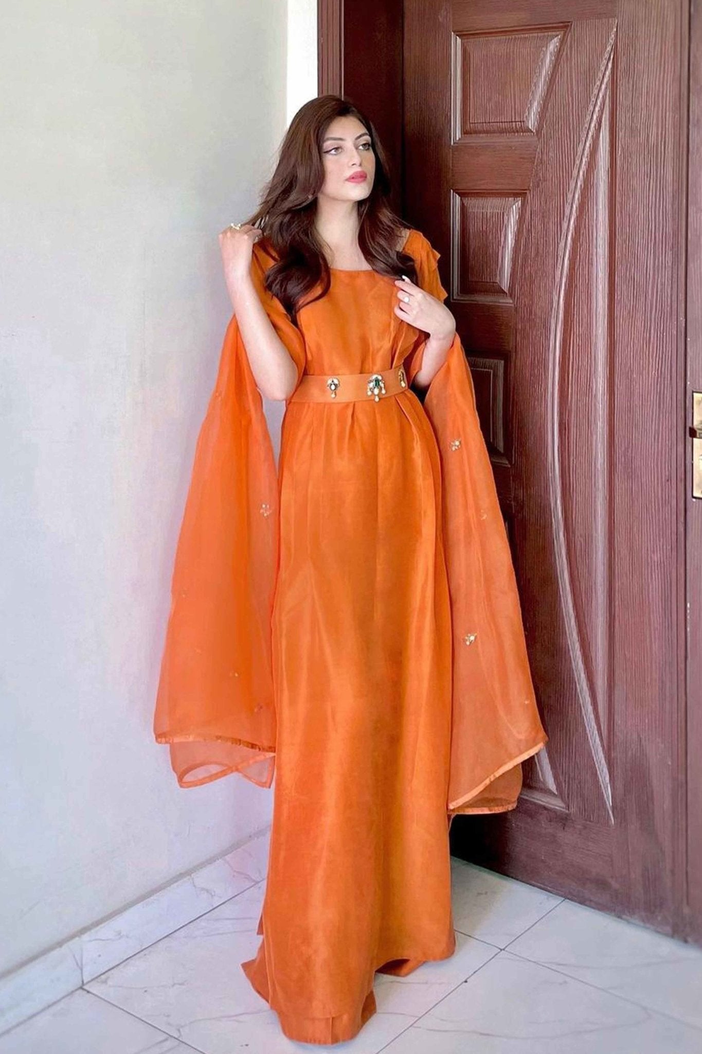 Pakistani Mandarin Embellished Pure Silk Kaftan (3-Piece) - Image 2