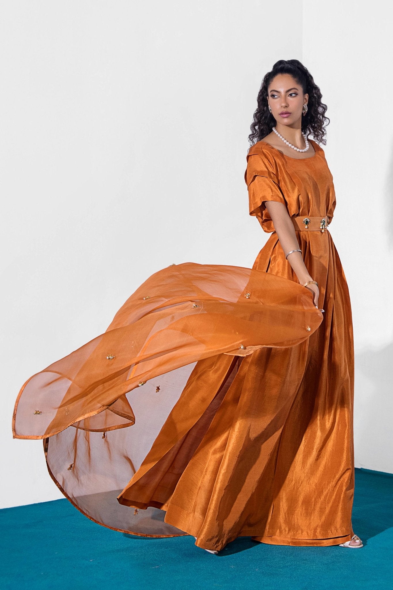 Pakistani Mandarin Embellished Pure Silk Kaftan (3-Piece) - Image 8