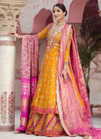 Pakistani Saffron Gota Hand Block Charmeuse Silk Kalidaar (3-Piece) - Image 3