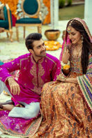 Pakistani Rust Zardozi Block Print Lame Silk Kalidar (2-Piece) - Image 11