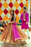 Pakistani Rust Zardozi Block Print Lame Silk Kalidar (2-Piece) - Image 9