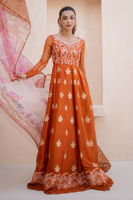 Burnt Orange Embroidered Raw Silk Kalidar (2-Piece) - Image 2