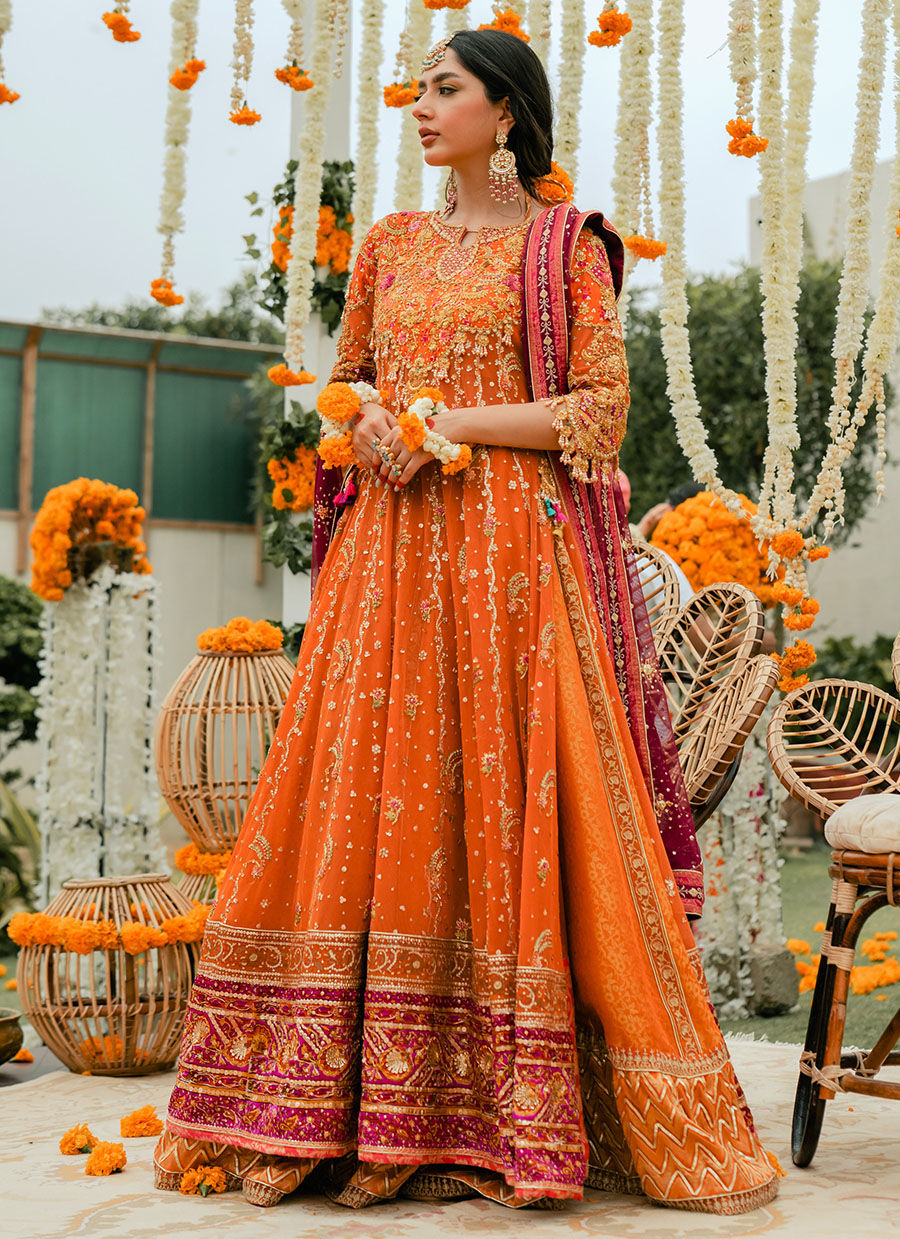 Burnt Orange Embellished Net Kalidaar (3-Piece) - Image 10