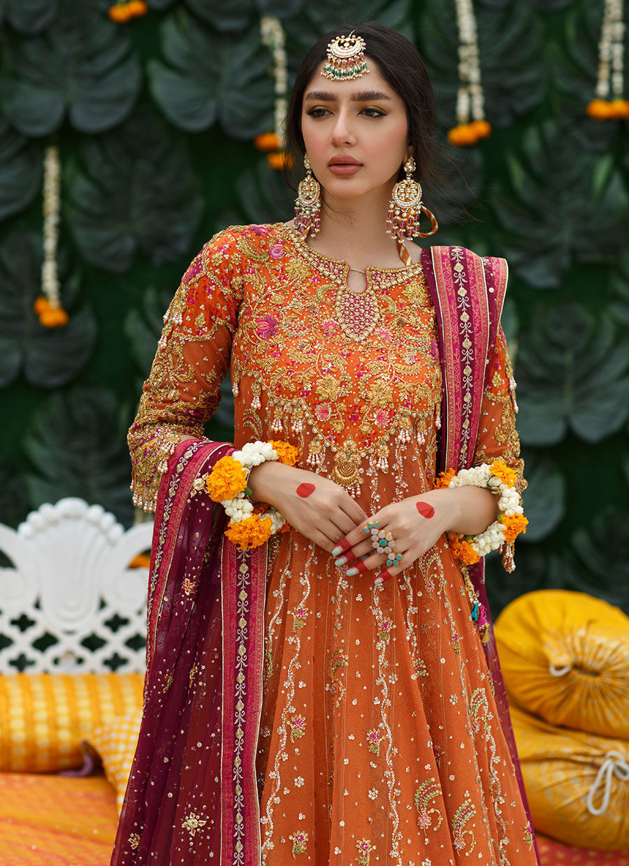 Burnt Orange Embellished Net Kalidaar (3-Piece) - Image 3