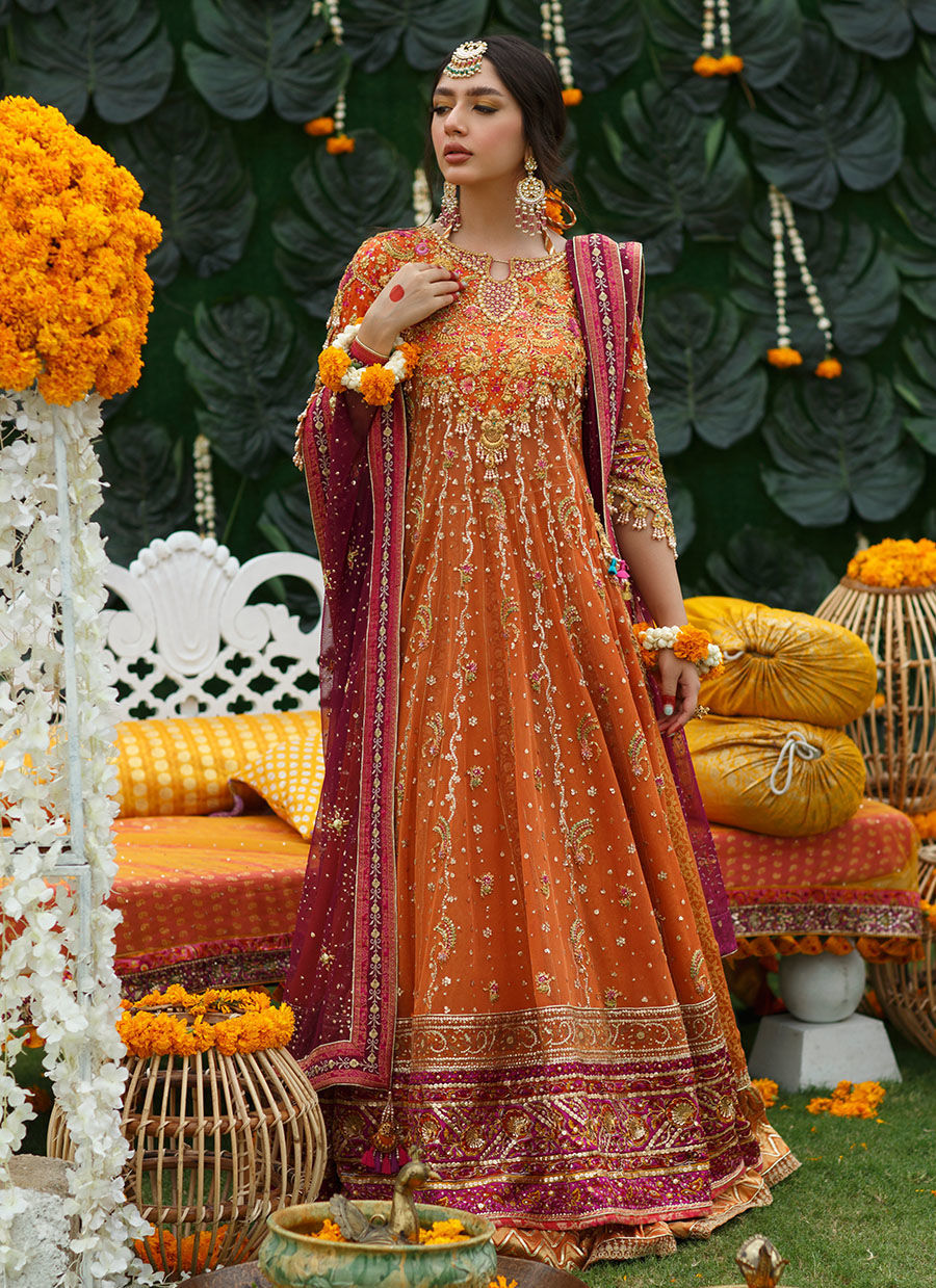 Burnt Orange Embellished Net Kalidaar (3-Piece) - Image 4
