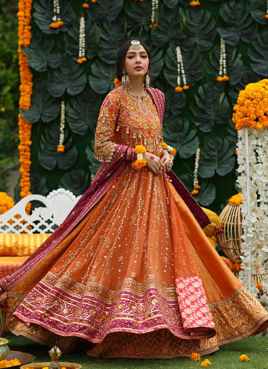 Burnt Orange Embellished Net Kalidaar (3-Piece) - Image 5