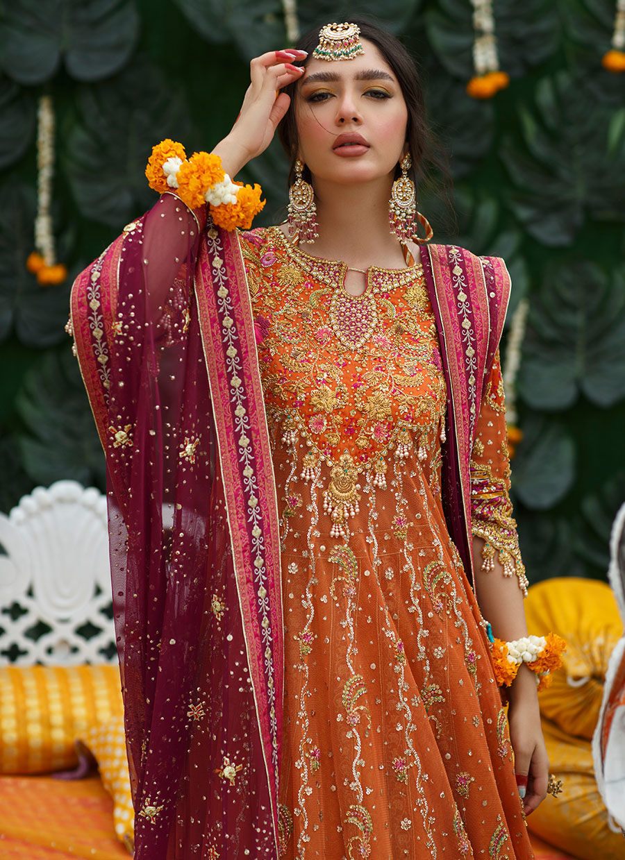 Burnt Orange Embellished Net Kalidaar (3-Piece) - Image 6