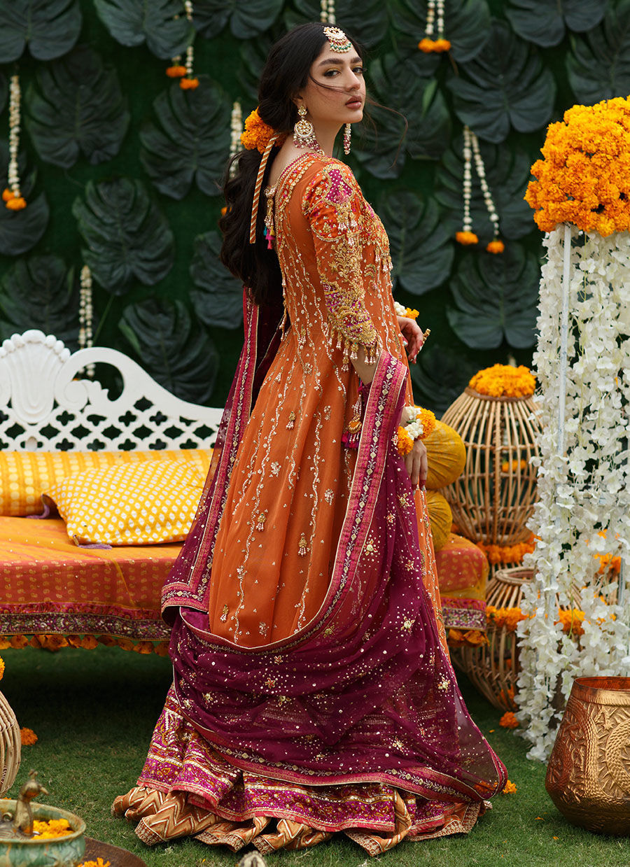 Burnt Orange Embellished Net Kalidaar (3-Piece) - Image 7